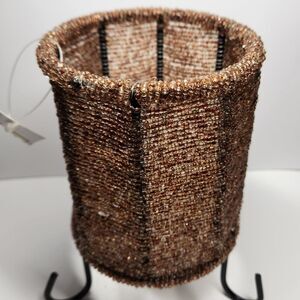 Beaded tea light candle holder, browns and tans seed beads